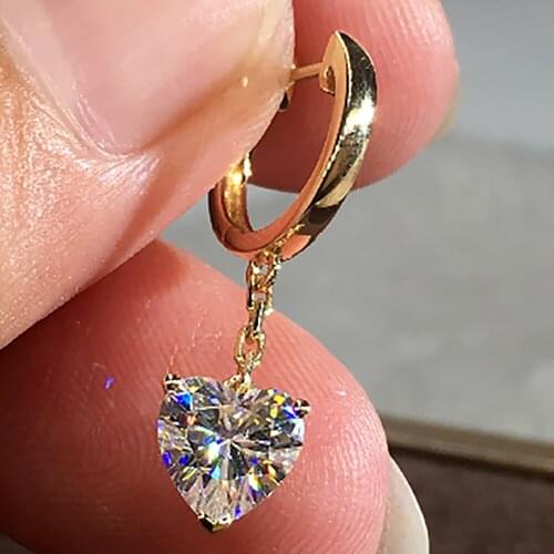 14K Yellow Gold Women Drop Clip Hoop Earrings Moissanite Diamonds 1 2 4 Carat Heart Tassel Wedding Party Engagement Anniversary