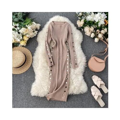 Womens autunm o-neck long sleeve rivet decoration fashion knit dress female collect waist solid color vintage chic dress TB3986