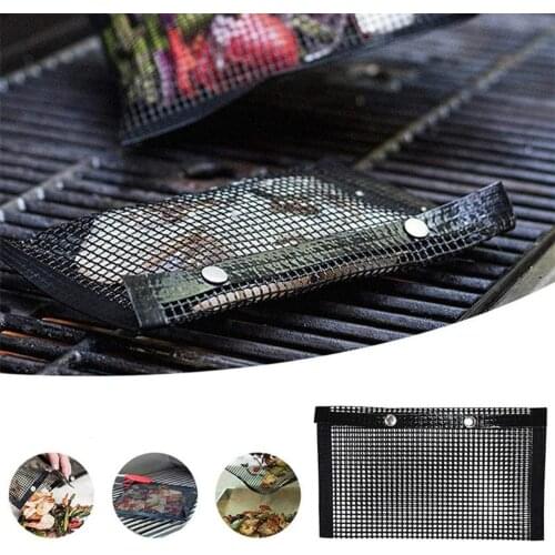 1Pc Reusable Non-stick BBQ Grill Mesh Bag Barbecue Baking Isolation Pad Outdoor Picnic Camping BBQ Kitchen Tools