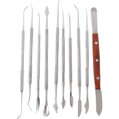 10pcs Dental Mirror Stainless Steel Dental Dentist Prepared Tool Set Probe Tooth Care Kit Instrument Tweezer Hoe Sickle Scaler