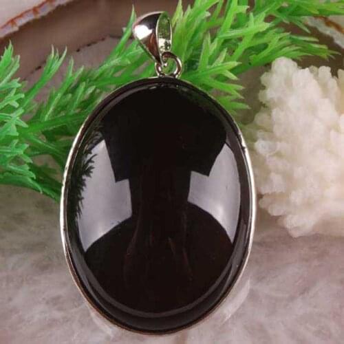 32X41MM Black Onyx Agare Oval Bead Gem Pendant 1PC