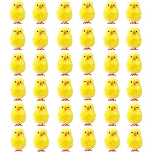 36Pcs Cute Simulation Mini Easter Chicks Fuzzy Fluffy Yellow Chicken for Easter Egg Hunt Basket Filler Party Favors Toys