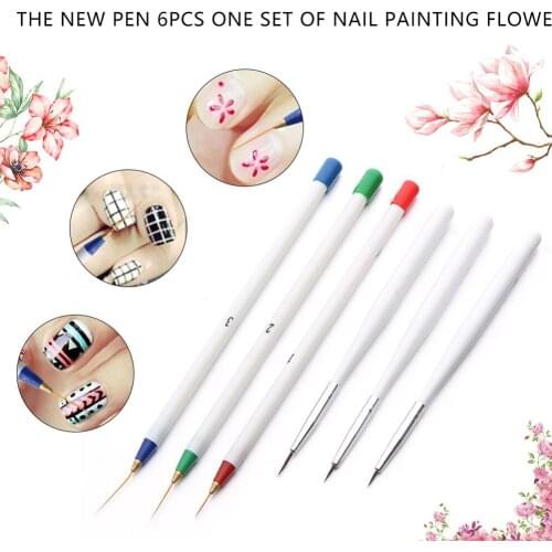6Pcs/Set Nail Brush Dotting Painting Drawing Striping Liner Pen Tool Set Private Label UV Gel Polish Brush The pen points are