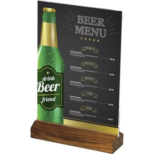 A5 Black Walnut Wood Photo Stand Upright Menu Stand Restaurant Food Price Tag Display Advertising Poster Frame Acrylic Cover