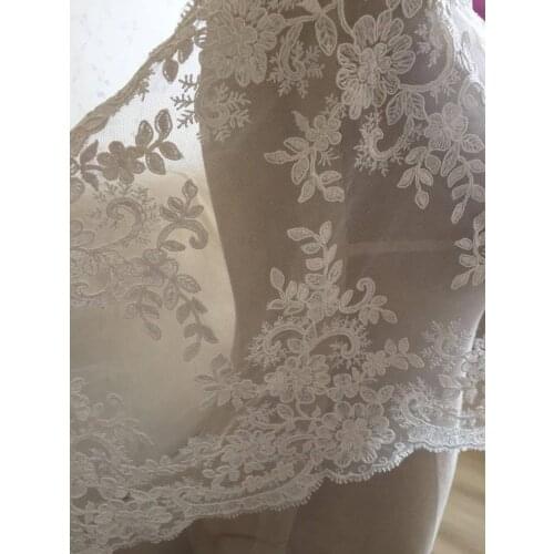 Ivory Alencon Lace Fabric Floral Wedding Lace Fabric Dress Coat Fabric 11.8 Inches Wide 1 Yard