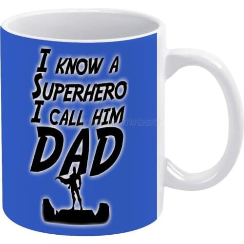 Superhero Dad White Mug New Good Quality Print Mug 11 Oz Coffee Cup Dad Father Superhero Pop Art Fathers Day Super Comic Kids