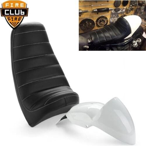 For Harley Sportster Cafe Racer XL 883 2004-UP White Cowl Fender Mudguard Tail Section+Black Driver Seat