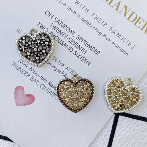 Free Shipping 18pcs 23*23mm Crystal Rhinestone Paved Alloy Heart Charms Ornament Accessories Necklace Earring Floating Pendants