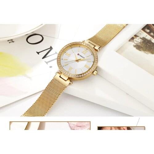 CURREN Luxury Brand Gold Women Slim Watches Modern Style Ladies Dress Steel Bracelet Watches Female Gift Clock Montre Femme