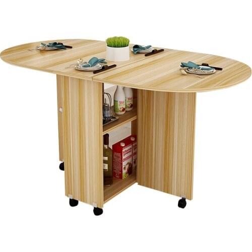 Wooden Foldable Oval Dining Table Multifunction Storage Desk Modern Simplicity Living Room Restaurant Kitchen Movable Furniture