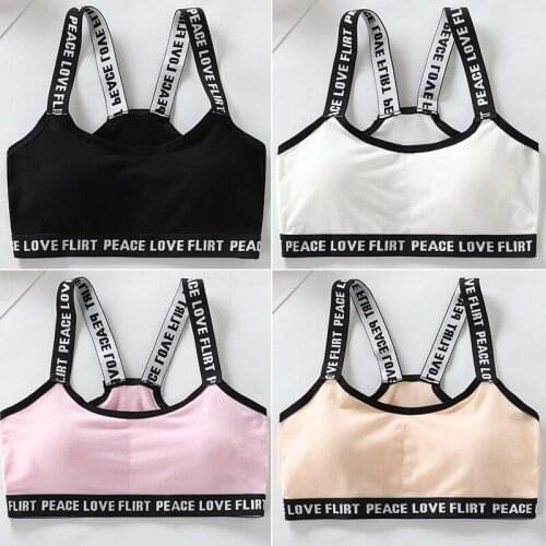 Kids Padded Racerback Bra Teenage Sport Underwear Training Bra for Girls 8-16Y Push Up Running Yoga Underwear Letter No Rims