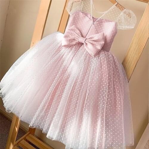 2021 Birthday Party Dress For Children Summer Flower Lace Clothes For Kids Wedding Bow Knot Sleeveless Dovetail Costume For Girl
