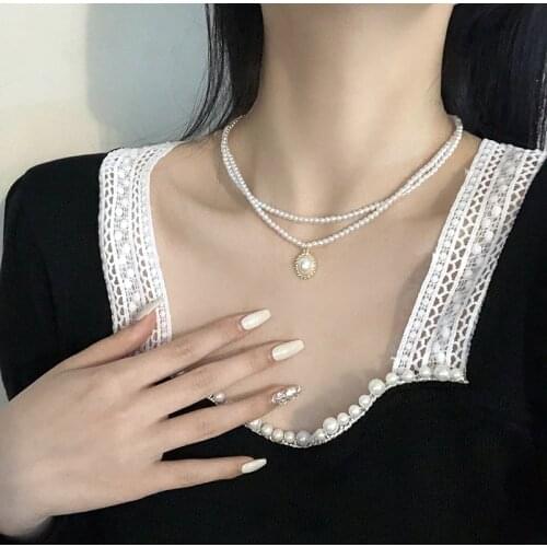 Double-deck Pearl Chokers Necklaces Retro Baroque Necklace Simple Temperament Fashion Jewelry E150