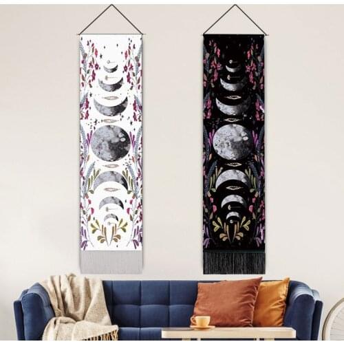 Moon Phase Tapestry Wall Hanging Lunar Eclipse Cycle Tassel Carpet Sun Moon Tapestries Bohemian Psychedelic Wall Decoration