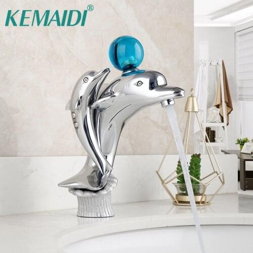 KEMAIDI Chrome Dolphins Basin Faucet Bathroom Basin Faucet Brass Single Hole Hot and Cold Wash Basin Faucet Sink Mixer Tap