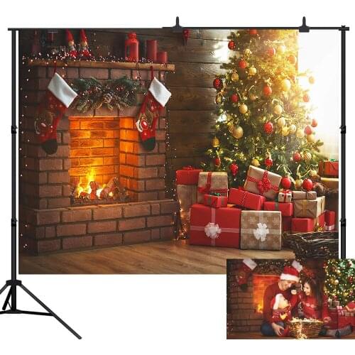 Lyavshi Photographic Backdrops Christmas Tree Fireplace Gift Sock Child Portrait Photography Backgrounds Photocall Photo Studio