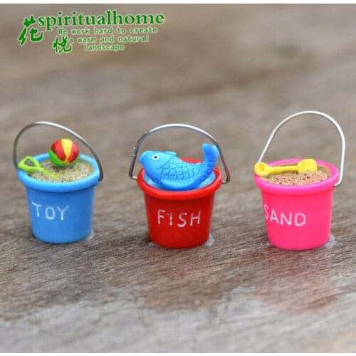 1 Piece Mini Happy Summer Seaside Beach Bucket Toy Fish Sand Bucket Ornament Small Statue Little Figurine Crafts Deco