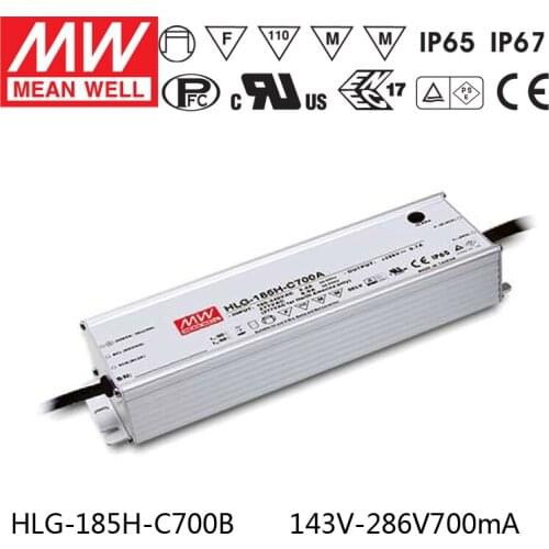 MEAN WELL HLG-185H-C700B 143V ~ 286V 700mA meanwell HLG-185H-C 200.2W LED Driver Power Supply B Type