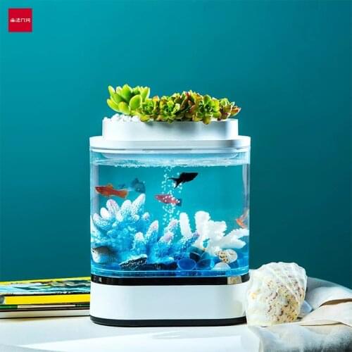 Youpin Geometry Mini Lazy Fish Tank USB Charging Self-cleaning Aquarium with 7 Colors LED Light Home office Aquarium