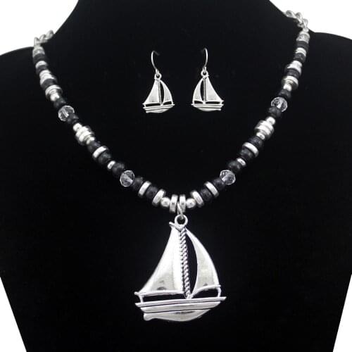 Nautical Yacht Pirate Sail Boat Clipper Beads Bib Beach Earrings Dangle Necklace Earrings Set Jewelry Statement Going to sea