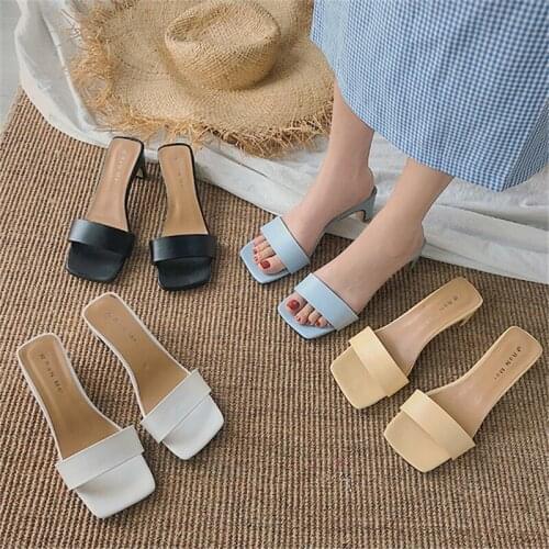 New Chunky Slides Women 6cm High Heels Mules Fetish Summer Blue Sandals Block Low Heels Slippers Prom Platform Stripper Shoes