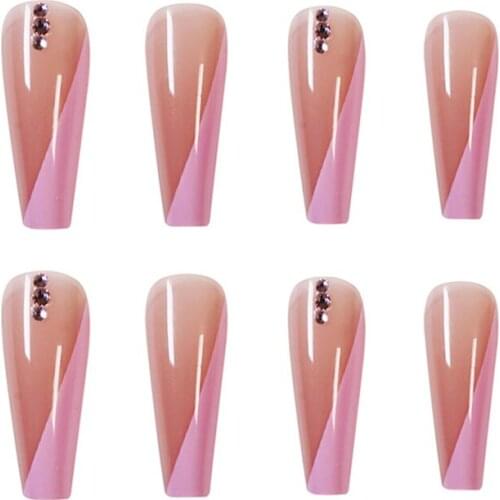 Nails Extension French Style 24Pcs Coffin False Nail Ballerina Nail With Design Detachable Minimalist Graffiti Artificial Nail