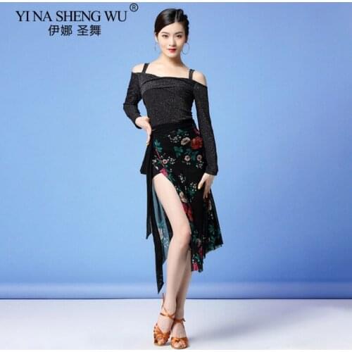 New Women Dance Wear Latin Dance Practice 3pcs Set Long Sleeve Top Flowers Hip Scarf Skirt Shorts Latin Tango Ballroom Costumes