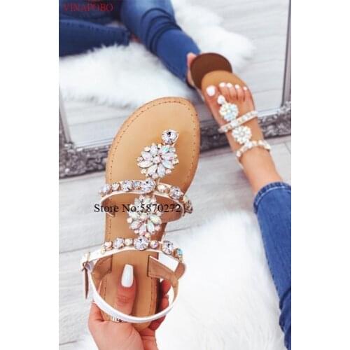 2020 NEW fashion Women Sandals rhinestone Comfort inside summer diamond thong Women crystal flip flops shoes flat Beach Sandals