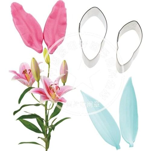 New Lily Flower & leaves Silicone Veiner Fondant Cake Decoration Tool Floral Petal Cutter Stainless Steel Cutter Set Sugarcraft