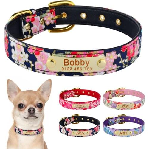 Adjustable Personalised Dog Collar Leather Puppy ID Name Custom Engraved XS L Nameplate Tag Engrave Tags Puppy Nameplate Collar