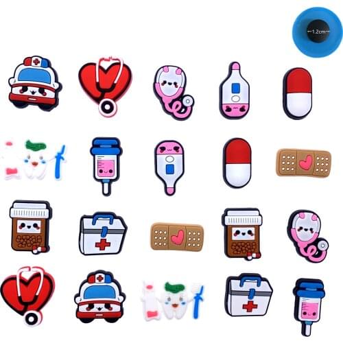 1PCS Hot Selling Medical Treatment Shoes Charms For Kids Gifts Cartoon Ambulance Syringe PVC Croc Buckle Accessories Decor