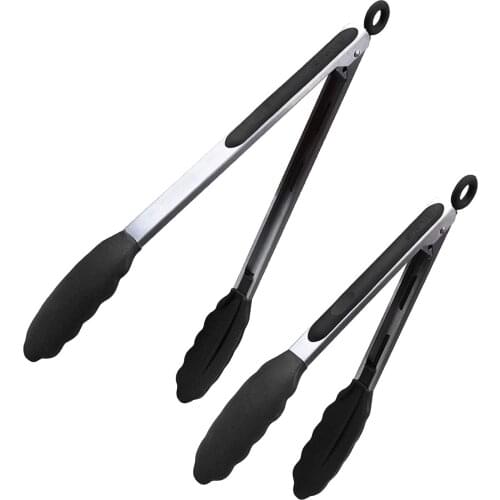Silicone Tips | 9 and 12-Inch Pieces Set | Non-Stick Kitchen Grill Tongs | BBQ Grilling Tong