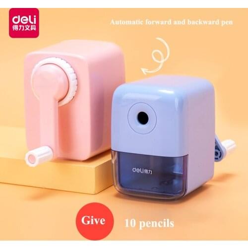 Deli 71151 hand cranked pencil sharpener Student Child pencil sharpner 6.5-8mm OD. pencil sharpener blue pink colors