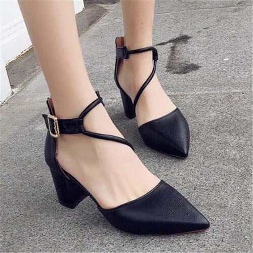 2020 new sexy comfortable wild thick with single shoes pointed straps high heels shallow mouth fashion wild high heels