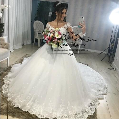 Princess Vintage Lace Ball Gown Wedding Dresses 2020 Vestido De Novia Long Sleeves Sequined Beaded Plus Size Muslim Bridal Gowns