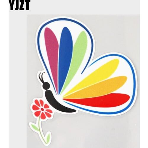 YJZT 11.1CM×13.2CM Artistic Butterfly And Flower Decal PVC Car Sticker 11C-0008