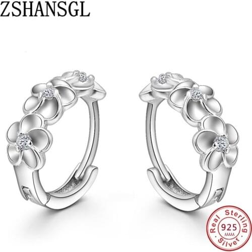 Authentic 925 Sterling Silver Flower Shape Stud Earrings for Women Fashion AAA Zircon Crystal Earrings Fine Jewelry Gift
