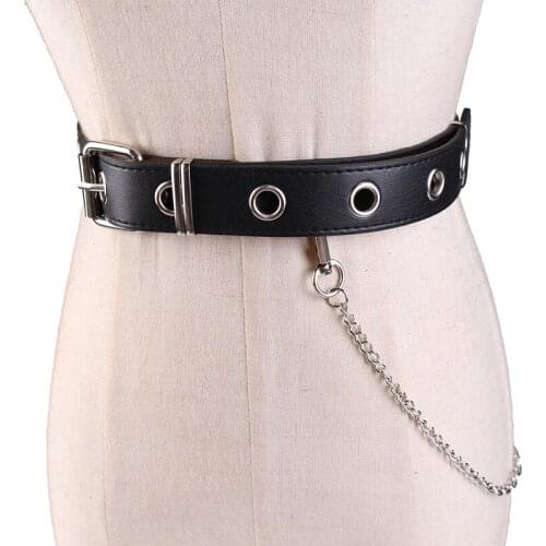 Newest Design Detachable Waist Belt Chain Punk Hip-hop Trendy Women Belts Lady Fashion silver Pin Buckle leather Waistband Jeans
