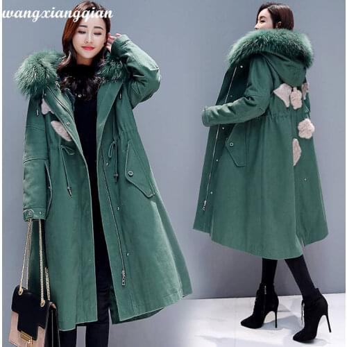 Womens Autumn Winter Overcoat Thicken Warm Design Wind Proof Solid Green Fur Collar Casual Female Coat Parka 2020 Clearance Z27