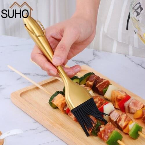 1Pcs Removable Oil Brushes Stainless Steel Silicone Kitchen BBQ Tool Grilling Baking Cooking Brushes Cooking Tools