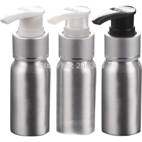 100pcs 30ml Aluminium bottle with transparent /white/black press pump silver collar