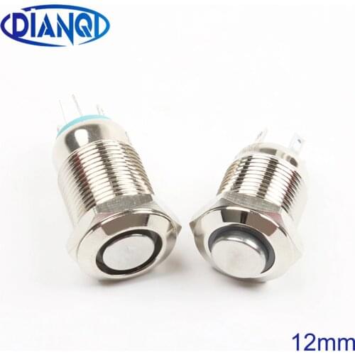 12mm Waterproof Momentary Stainless Steel Metal Push Button Switch LED Light Shine Car Horn Auto Reset latching self-locking 12V