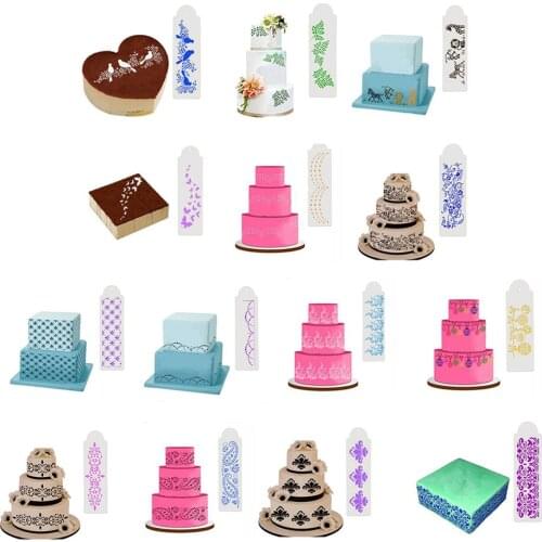 14Pcs/set Flower Lace Cake Stencils Border DIY Kids Painting Scrapbook Fondant Cake Decorating Tools Templated Mould for Wedding