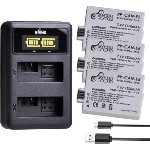 1500 mAh LP-E5 LPE5 LP E5 Battery and LED Dual Charger for Canon EOS 1000D 500D 450D Kiss X3 X2 F EOS Rebel XS XSi Rebel T1i
