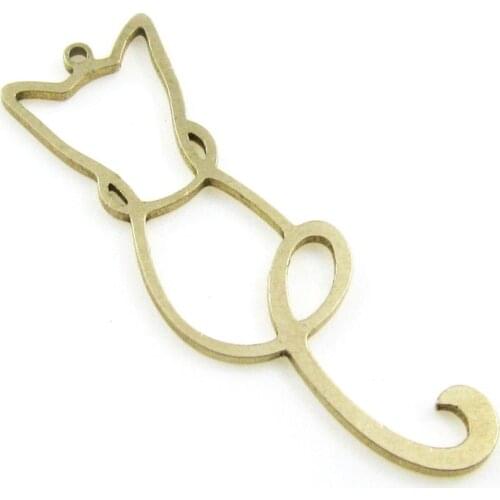 Brass cat charm Earring finding 39x12.6x1.2mm Raw brass animal necklace pendant -2pcs R1452