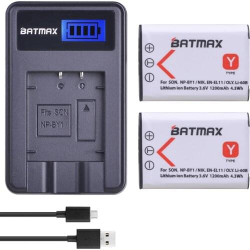 2Pcs NP-BY1 NP BY1 Battery + LCD USB Charger for NP-BY1 EN-EL11 LI-60B DLI-78 DB-L70 DB-80 Sony HDR-AZ1 Nikon Coolpix S550 S560