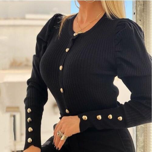 2021 Brand New Women Long Sleeve Jumper Ladies Sexy Button O Neck Pullover Slim Tops T Shirt Spring Autumn Wear