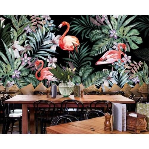 Beibehang 3d wallpaper Hand drawn European style garden flamingo tropical rain forest Southeast Asian background 3d wallpaper