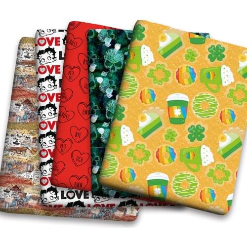 50*150cm New Love Flower Cartoon Pattern Printed Leather Polyster Cotton Liverpool Bullet Fabric for DIY Handmade Half Yards