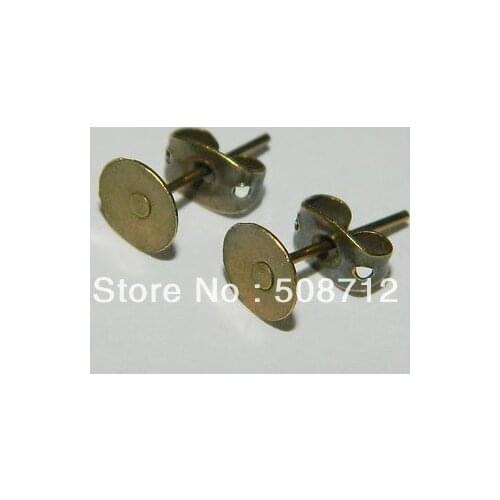 Free shipping!!!1000 Sets Flat Pad Bronze Plated Earring Posts with Stopper & Backs Jewellery Making Findings